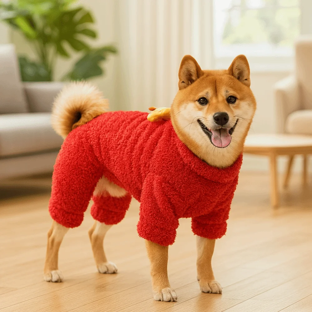 Disfraz de Año Nuevo para Perro, de Terciopelo de Doble Cara, Diseño de Danza del León, Abrigo Cálido y Suave con Anillo de Tracción, Ropa para Mascotas de Cuatro Patas