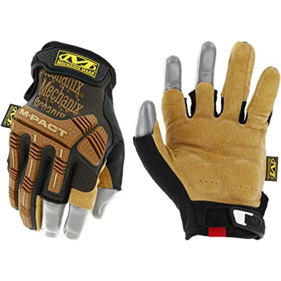 M-Pact Leather Framer Gloves - Leather Fingerless Anti-Slip Gloves for Optimal Control - Impact Resistant - Breathable - Machin