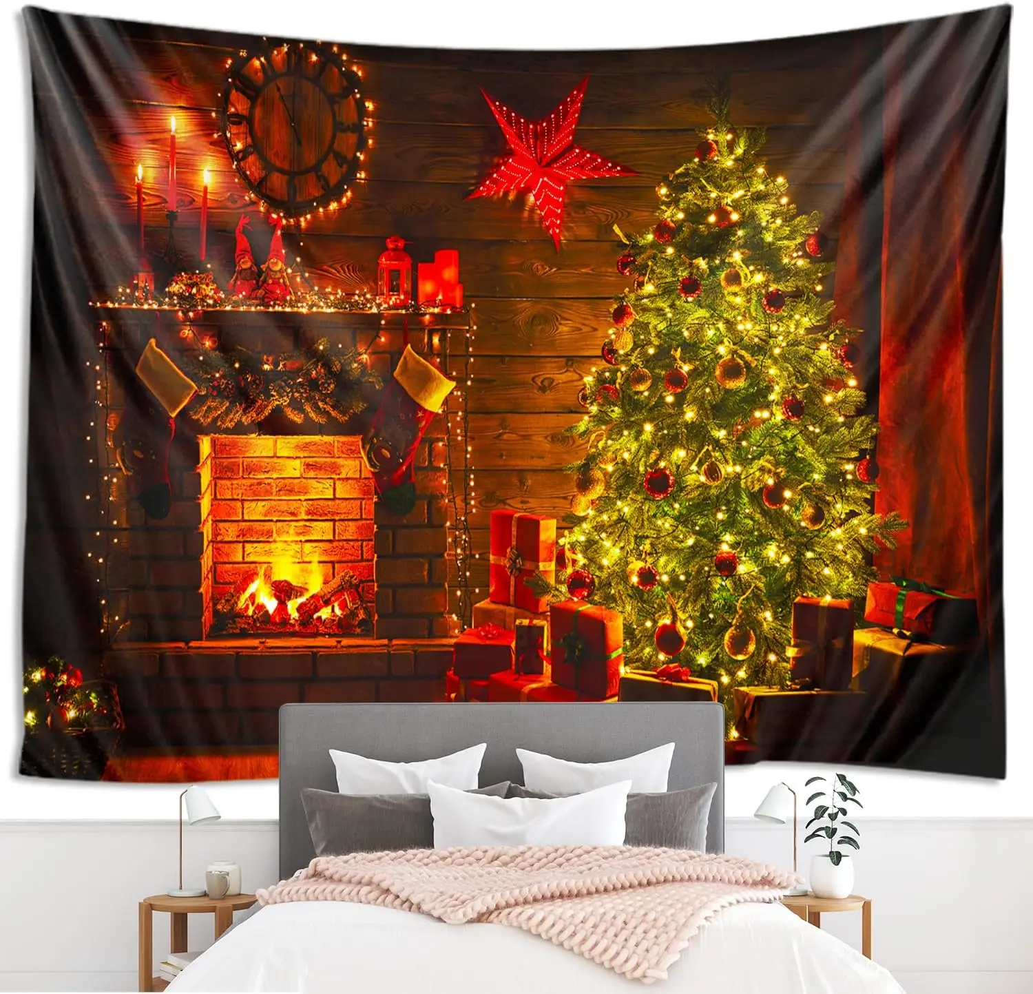 

Рождественская елка, камин, гобелен, звезда, праздник, настенное искусство, Рождественский домашний декор для гостиной, спальни, общежития