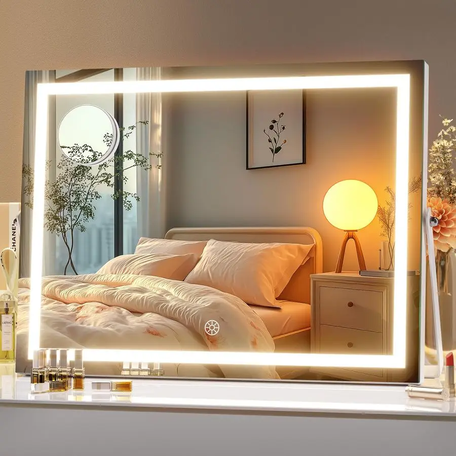 

Зеркало для макияжа с подсветкой, 16 x 12 LED, с 10-кратным увеличением, сенсорное управление, 3 цвета, регулировка яркости.