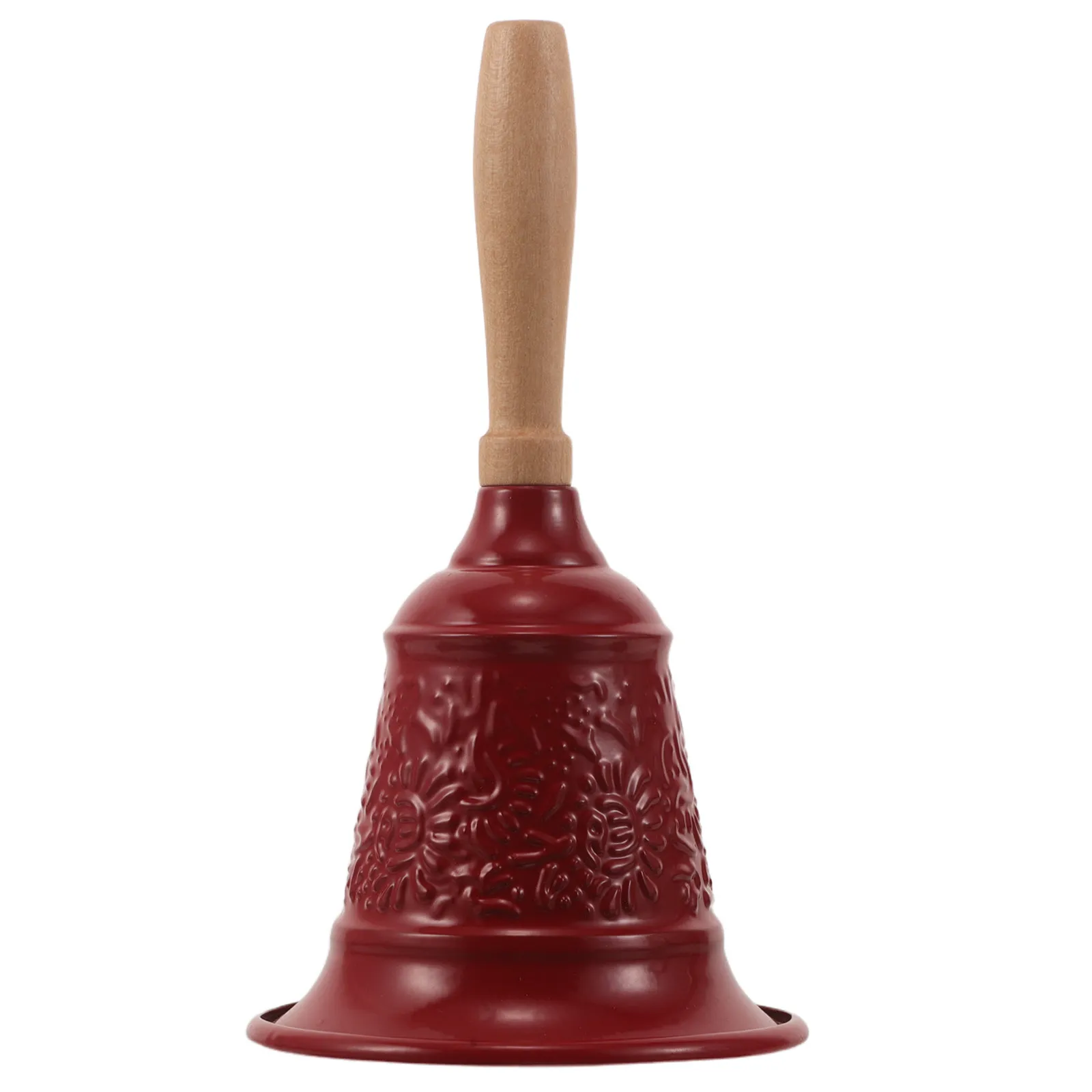 Red Vintage European Hand Bell Metal Dinner Bell Wooden Handle Decorative Holiday Christmas Tabletop Ringing for Family