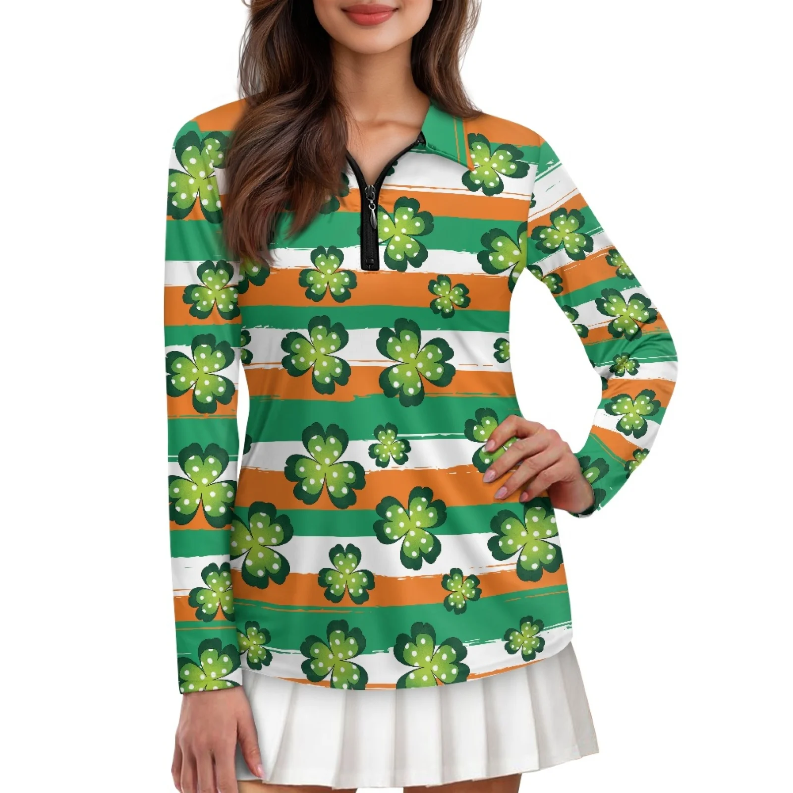 PENSTROLL St. Patrick Clover Womens Quick Dry Running Polos Shirts Tennis Golf Pickleball Shirts for Camping