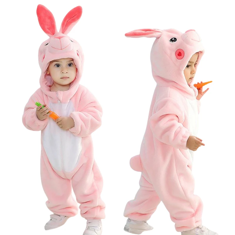 Kigurumi Lovely Rabbit Romper Baby Girl Clothes Bodysuit Pijamas Soft Animal Hooded Infant Jumpsuits Cosplay Costume Boys Girls