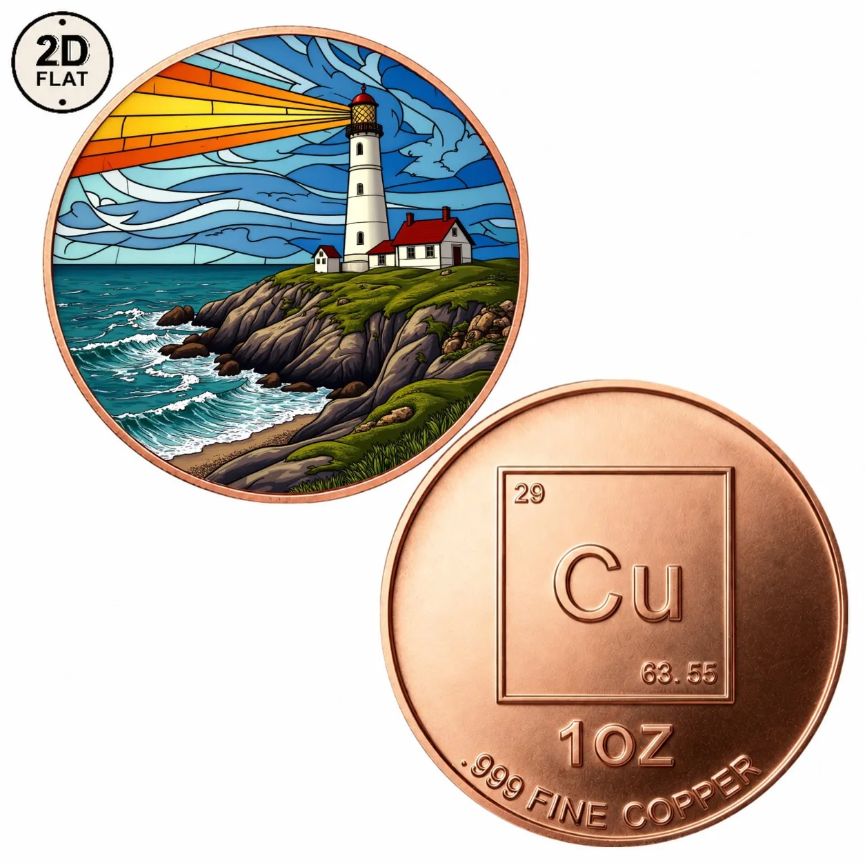 1pc 1oz .999 Fine Copper Lighthouse Commemorative Coin Color Print Sea Wave Cliff Collectible Medal Souvenir Gifts for Holiday