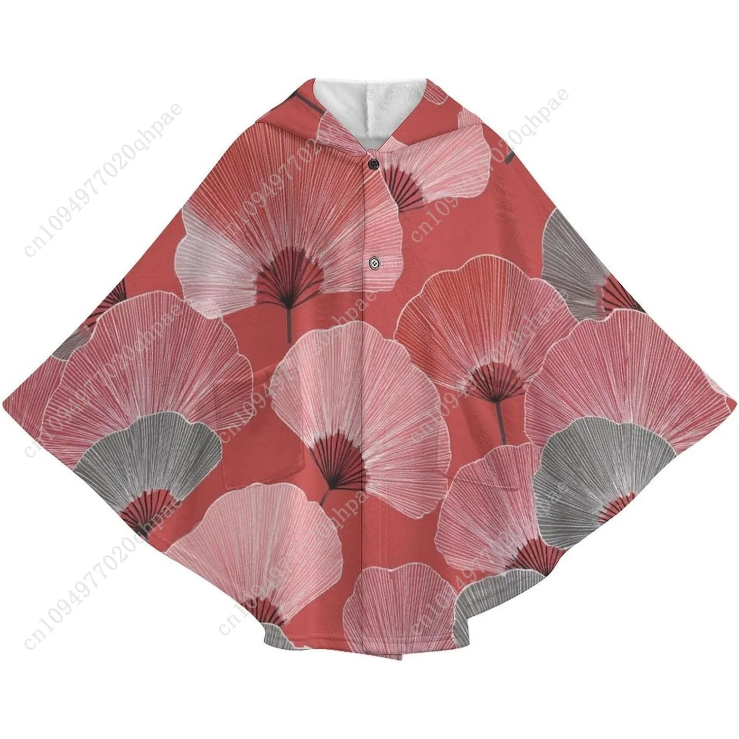 Comodo maglione coperta in flanella, felpa con cappuccio oversize vintage con foglie di ginkgo con tasche per bambini e adolescenti