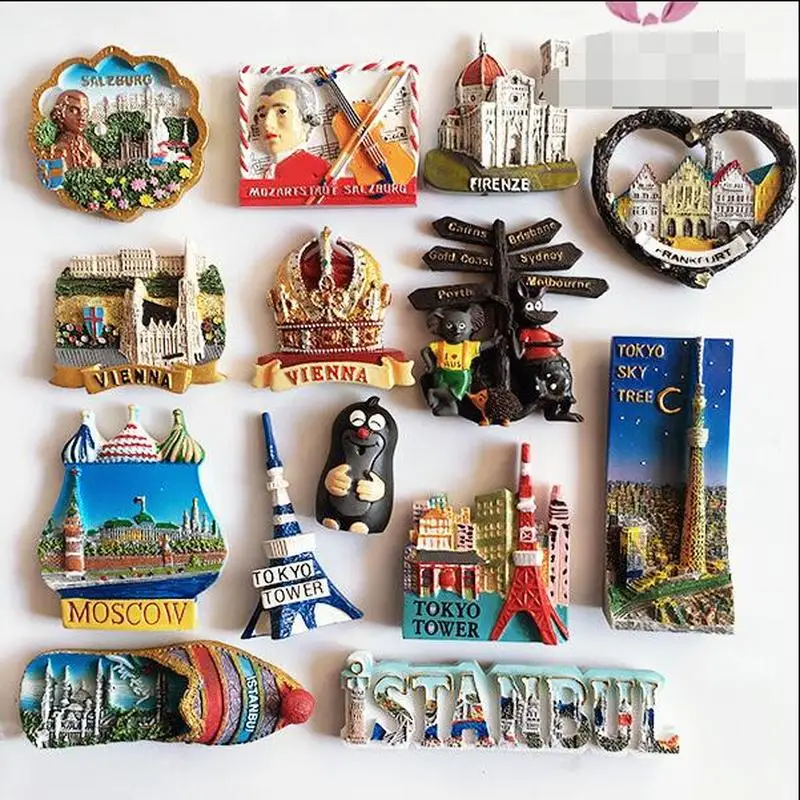 Japan Austria Czech Republic Russia Turkey Australia Fridge Magnets 3D Fridge Magnet Sticker Travel Souvenir Kitchen Decoration