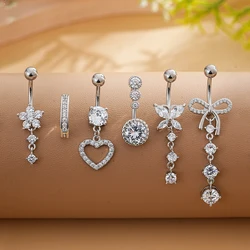 Mixed-Style Navel Belly Button Rings Sets Surgical Steel Butterfly Dangle Belly Piercing Ombligo for Women Navel Body Jewelry