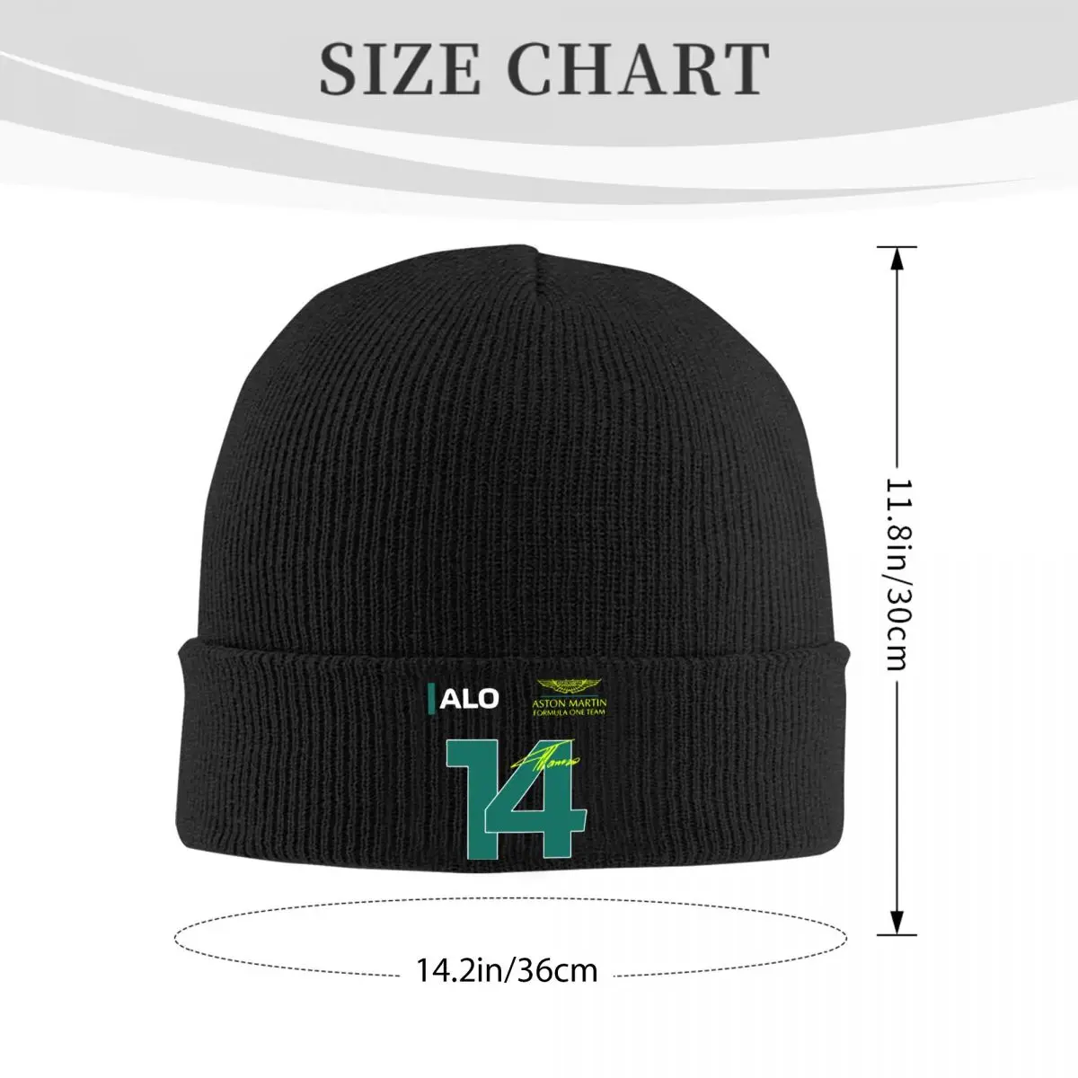 Fernando Alonso 14 Aston Martin Knitted Hat Women's Men's Skullies Beanies Autumn Winter Hat Acrylic Casual Melon Cap