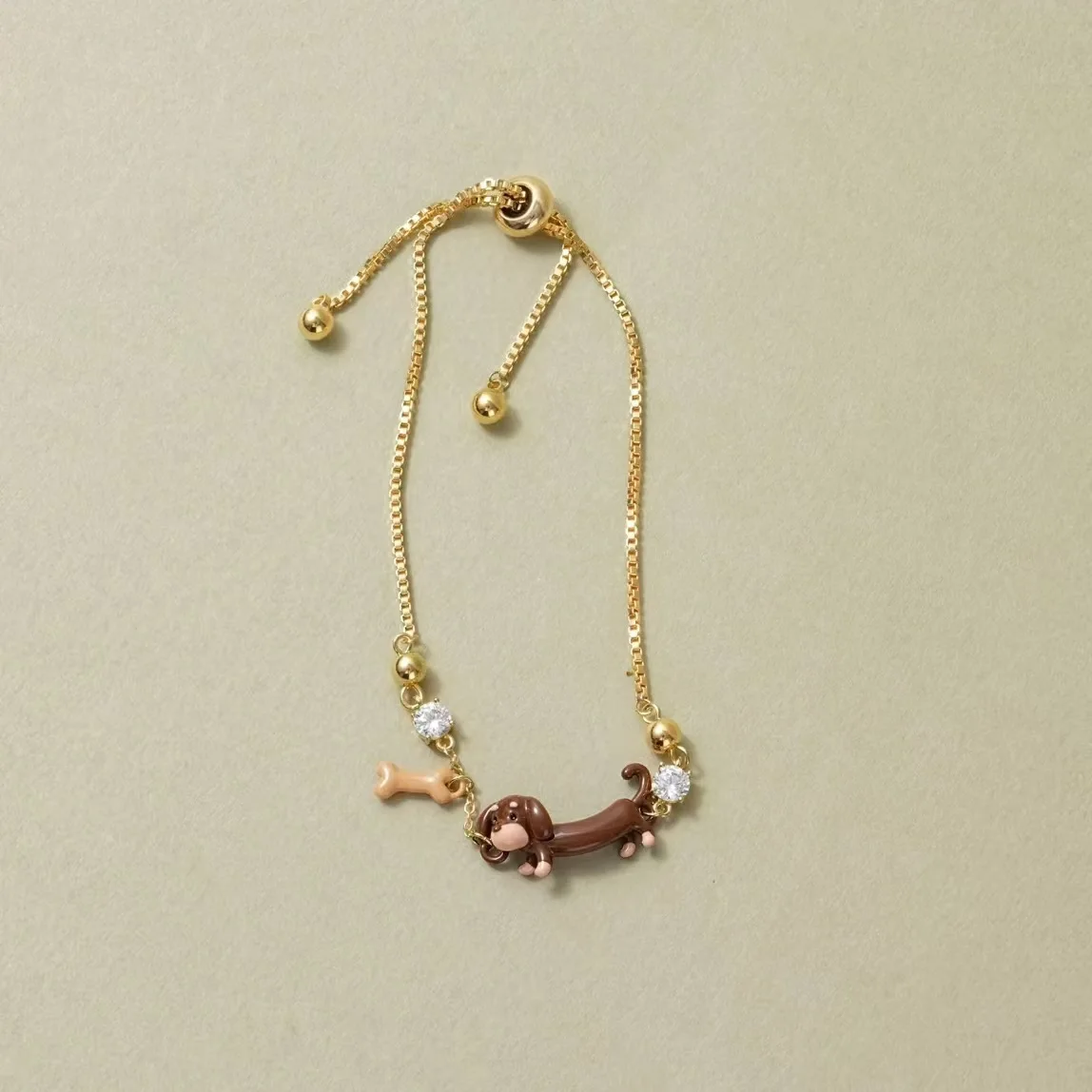 Stainless Steel Dachshund Sausage Dog Charm Bracelet Beaded Chain For Women Pet Lover Jewelry ﻿