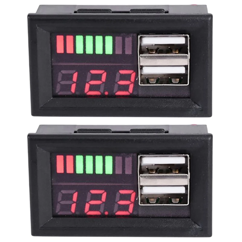 2X 12V Digital Voltmeter Voltage Battery Panel Meter For Car Motorcycle USB 5V 2A Output