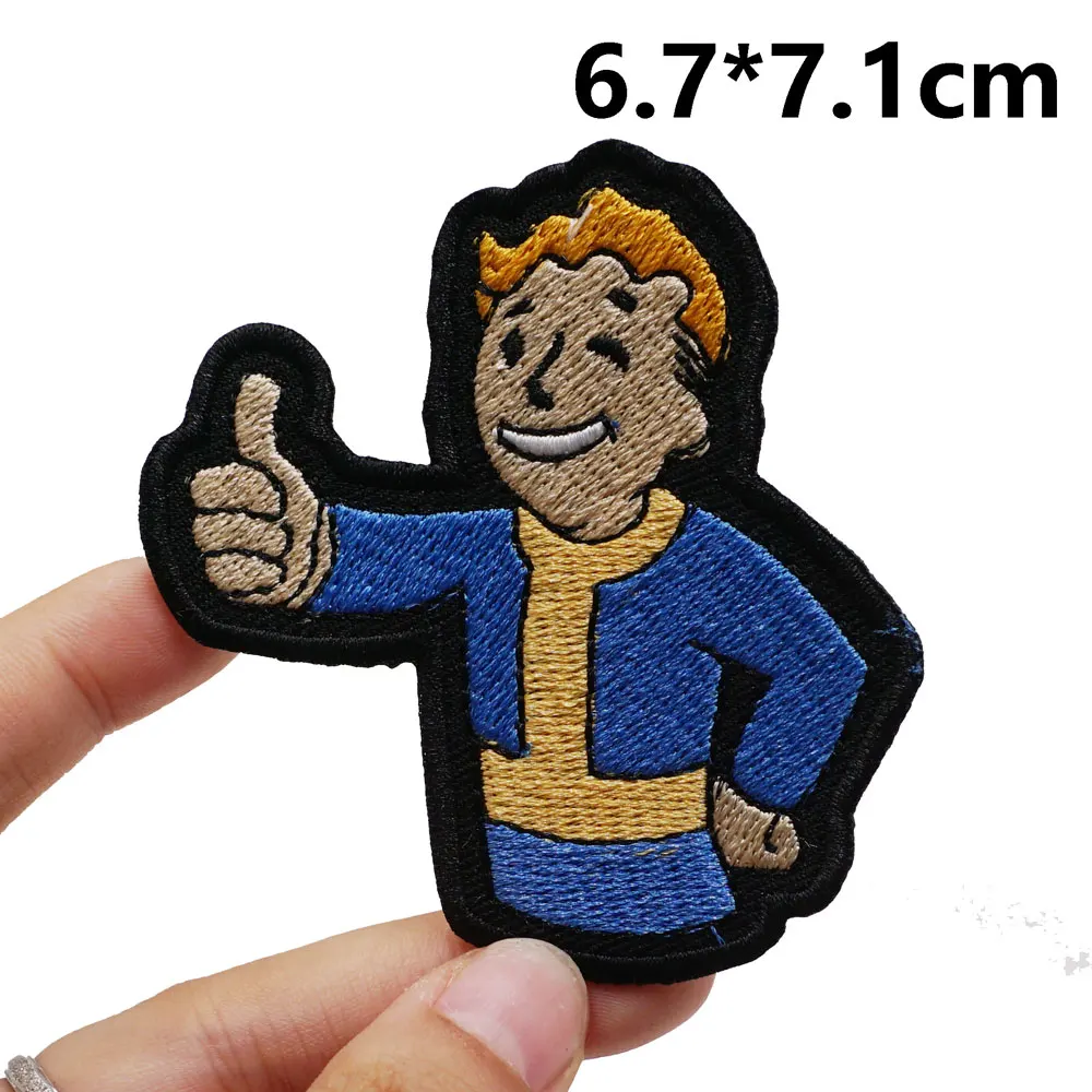 Вышитые нашивки Vault Boy, аппликация, швейная этикетка, панк-байкерская группа, рок-значки для одежды с крючком или пришивкой