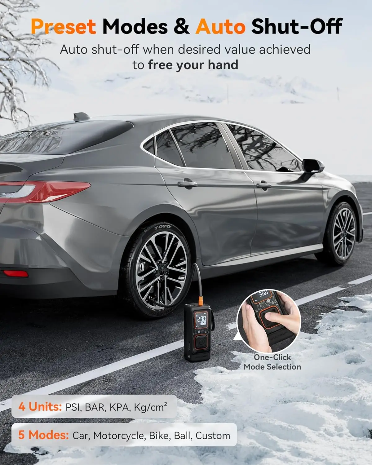 Portable Tire Inflator with Digital Gauge, 150PSI Air Pump for Car Motorcycle Bicycle Ball, Auto Shut-Off & LED Light