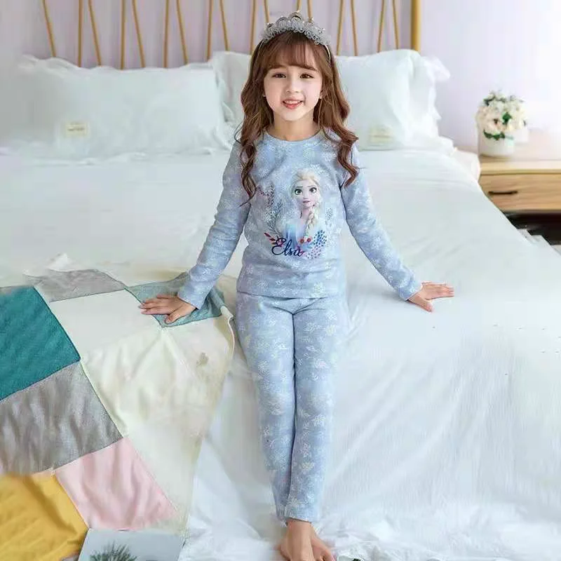 Anime Frozen Elsa Autunno Set di abbigliamento per bambini Snow Queen Indumenti da notte Vestiti Ragazza Manica lunga Pigiama invernale Set Regali