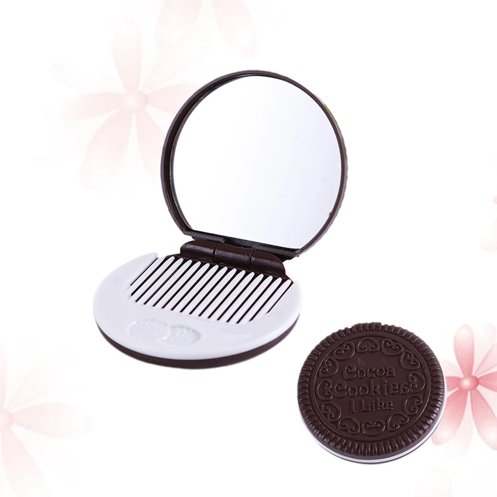 Compacte make-upspiegel Chocoladekoekjes Vorm Mini-zakspiegel voor dames Helder reflecterend compact met kam
