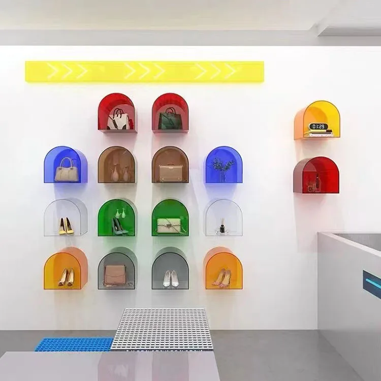 sF-Custom Modern Style Acrylic Display Rack in Any Color Shoe & Clothing Store Wall Bag Rack Hand Sample Storage Box#