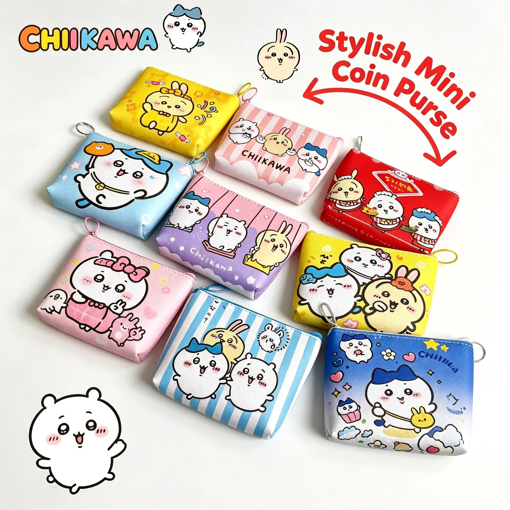 2026 Hot Waterproof Chiikawa Cartoon Coin Purse PU Leather Mini Wallet Cute Zipper Bag for Women Girls Students Christmas Gift
