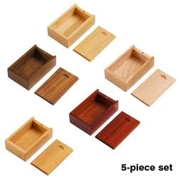5PCS Solid Natural Wooden Unfinished Storage Box With Sliding Top For Necklace Ring Gift Blank Box USB Decorative Gift Case Box