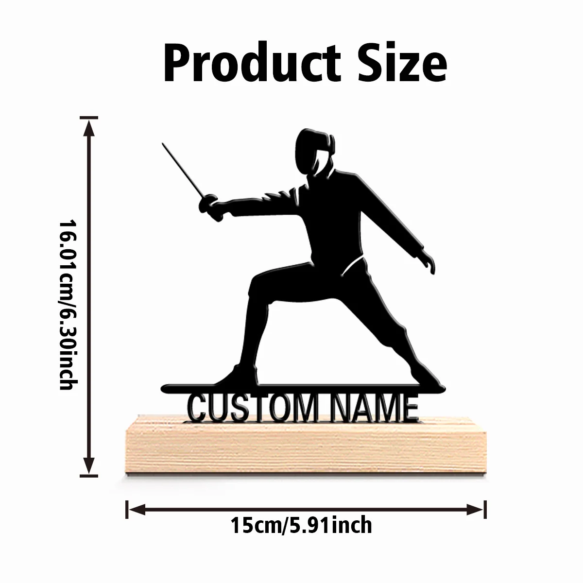 1pc Cartoon Personalized Custom Fencing Metal Statues Sports Enthusiast Gift With Wooden Base Perfect For Bedrooms Commemorative