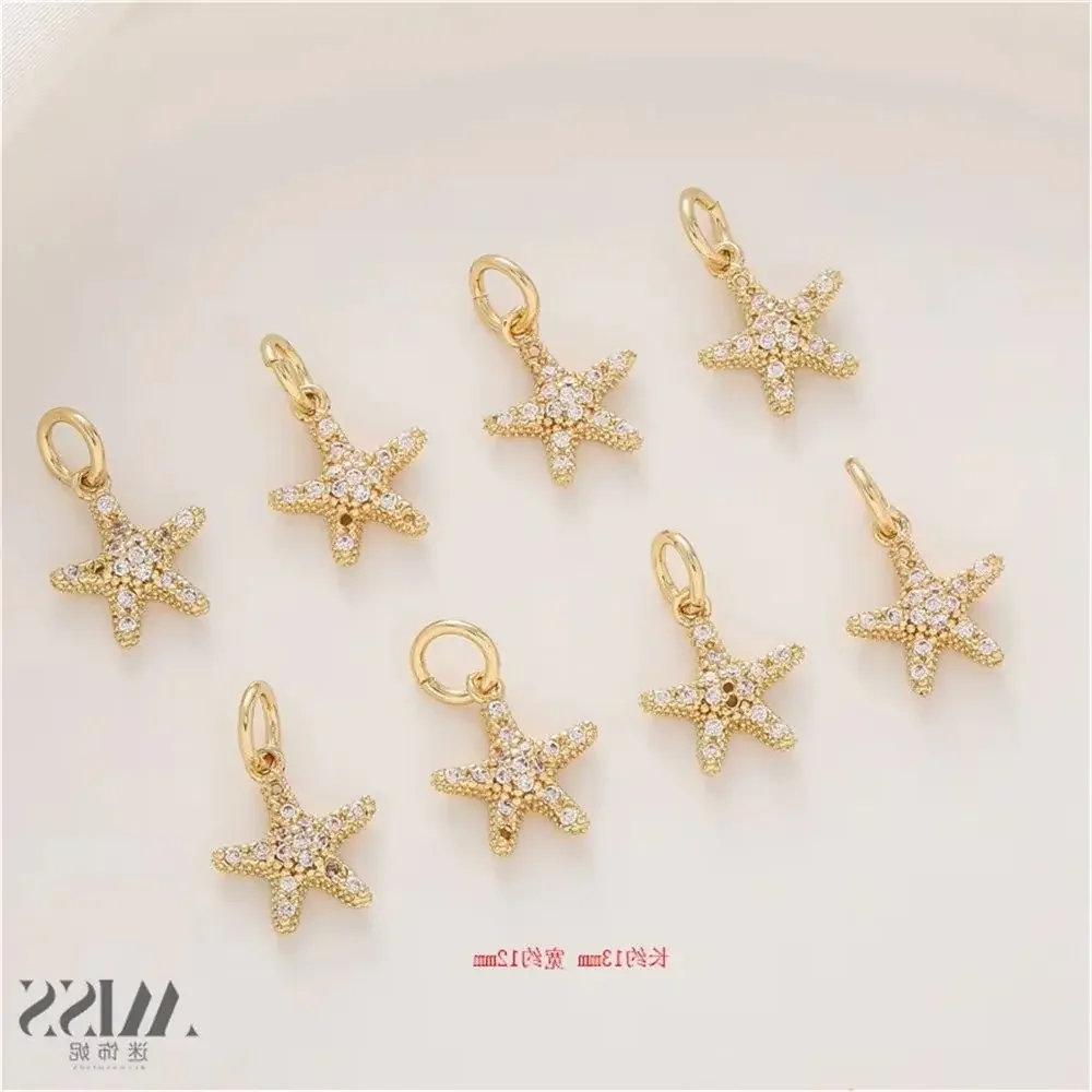 14K Gold Color-preserving Zircon Starfish Pendant for DIY Handmade Bracelets Necklaces Decorative Charm Jewelry Accessories