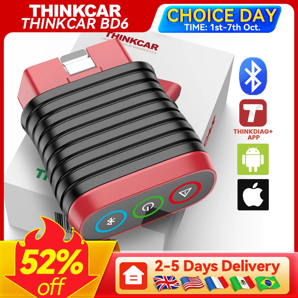 Levenslange gratis update THINKCAR BD6 obd2-scanner Bluetooth, alle systeemdiagnostische hulpmiddelen 5 resetten voor 120 automarken iOS en Android