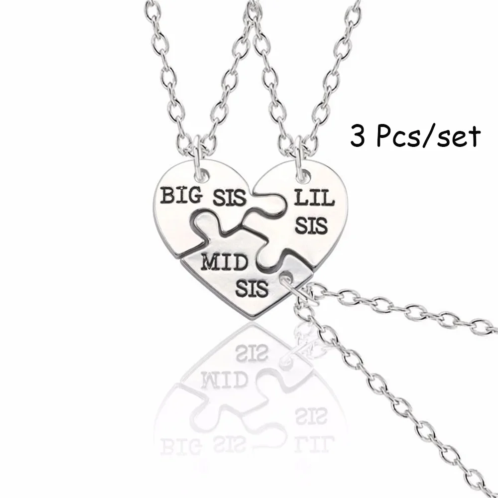 2/3 Pcs/set Big Sister Little Sister Pendant Necklace Women Hollow Heart Puzzle Sis Friend Pendant Family Jewelry Gifts