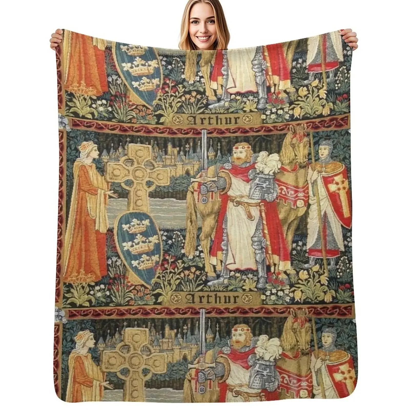 

King Arthur Tapestry Excalibur Merlin Camelot Holy Grail Quest Throw Blanket Shaggy Blankets For Sofas Plaid on the sofa Blanket