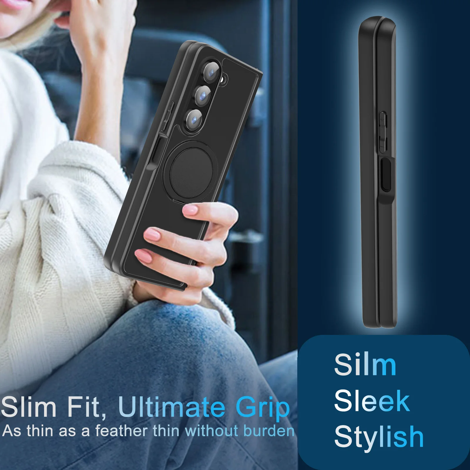 HARUINO Magnetic Case for Samsung Z Fold5 Cover -Wireless Charger Compatible, 360°Rotatable Ring Holder Stand, Anti Fingerprint