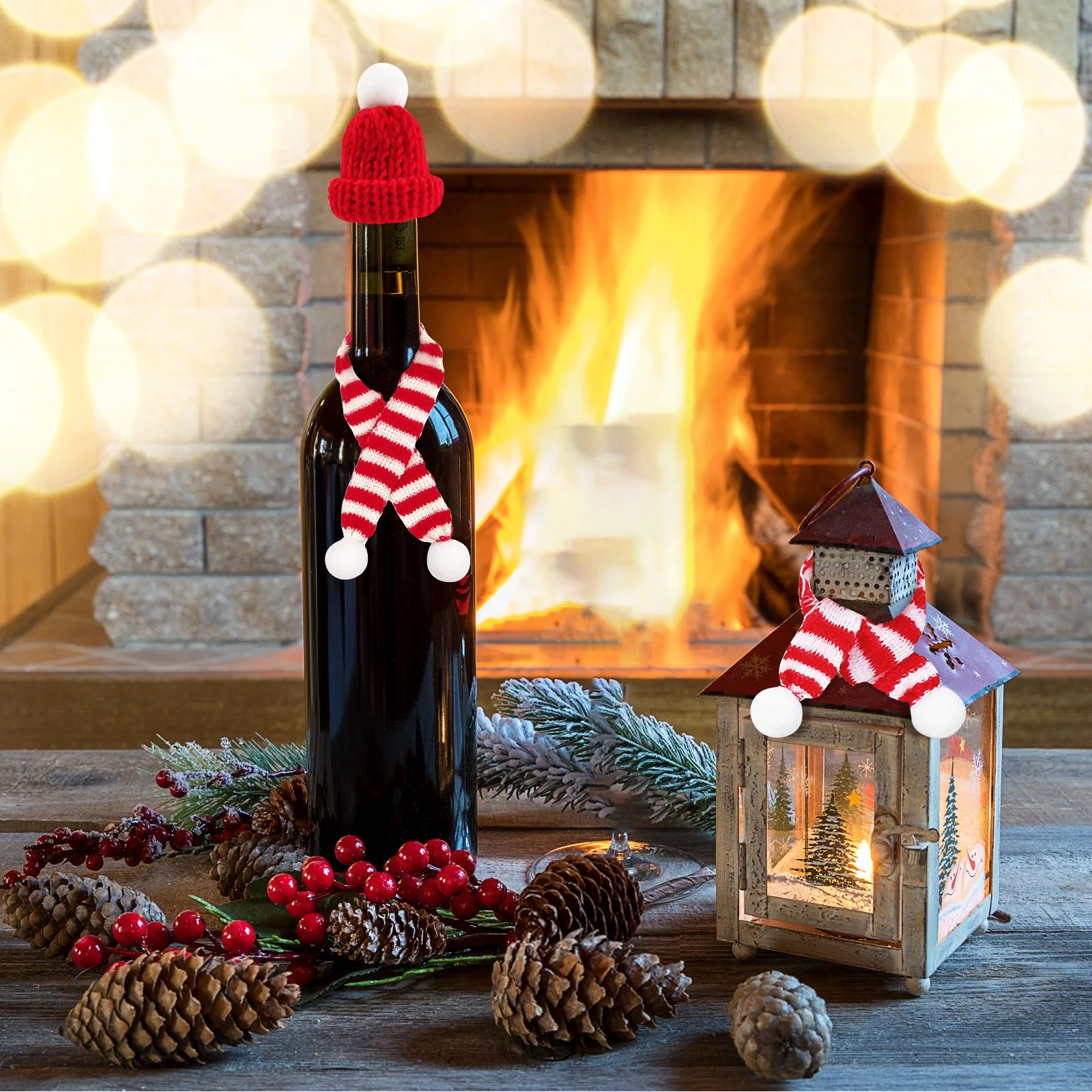

12 Pcs Mini Christmas Scarf Knitted Decorations Wine Bottle Cover for Xmas Party Ornament Miss