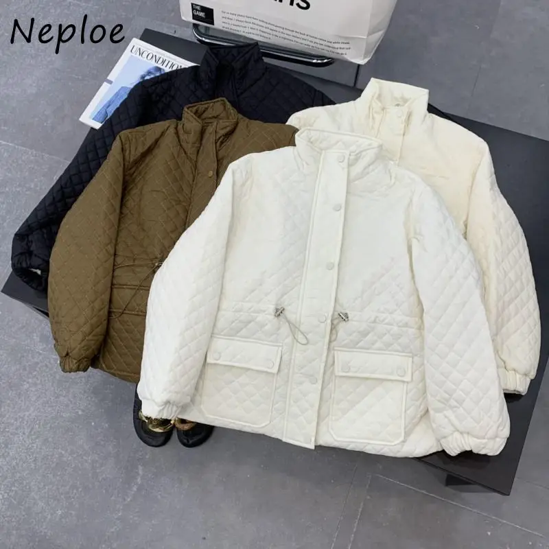 

Neploe Simple Office Lady Warm Thicked Jacket Casual Plaid Early Autumn Moda Parkas All-match Short Patchwork Women's Clothing