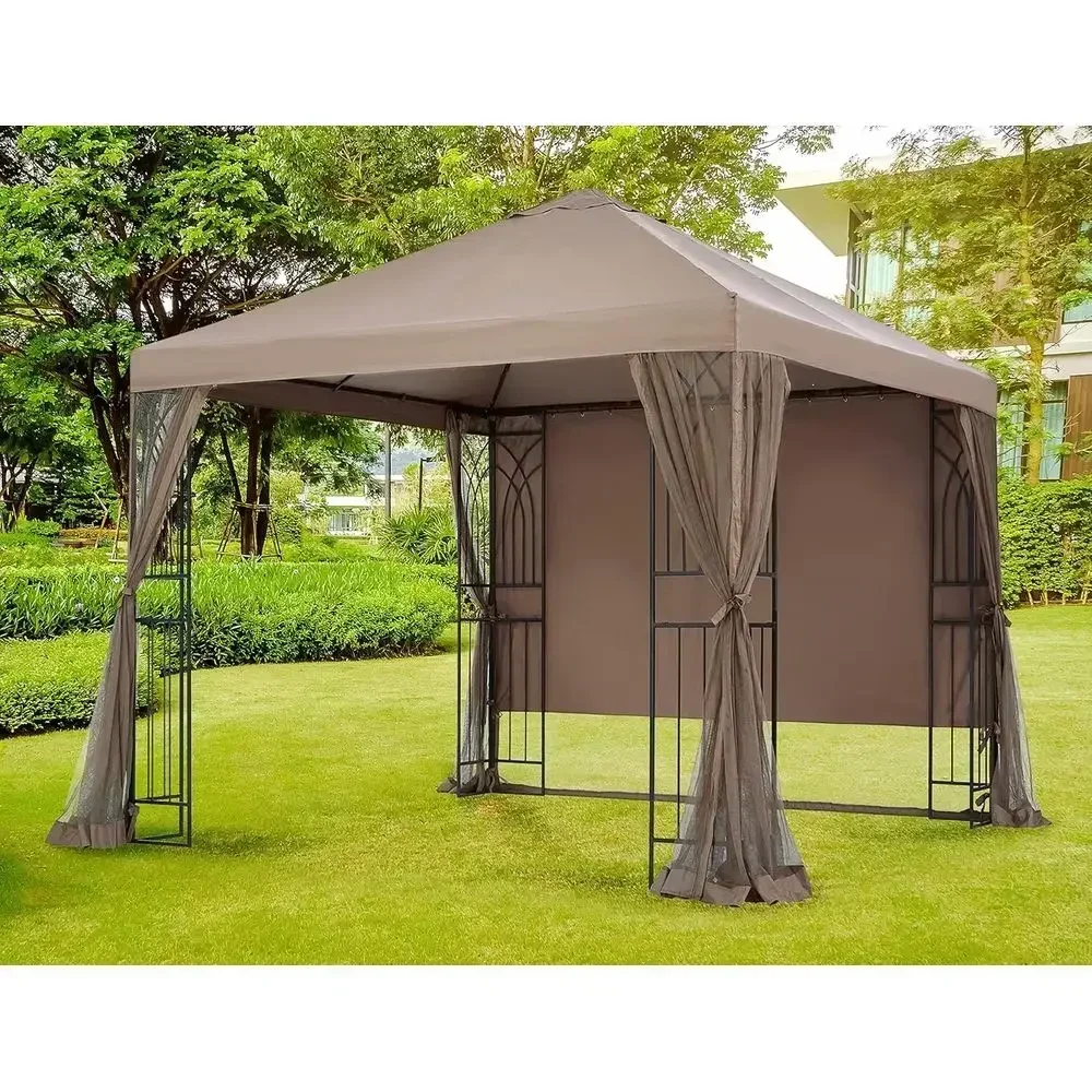 Sympy II 10ft x 10ft Outdoor Gazebo with Netting, Privacy Curtains, and Planter Holders