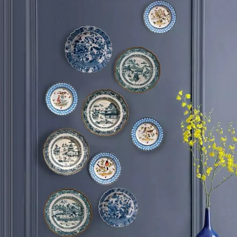 

blue and white retro, ornaments soft wall decoration, wall decoration ceramic clad copper decorative hanging plate