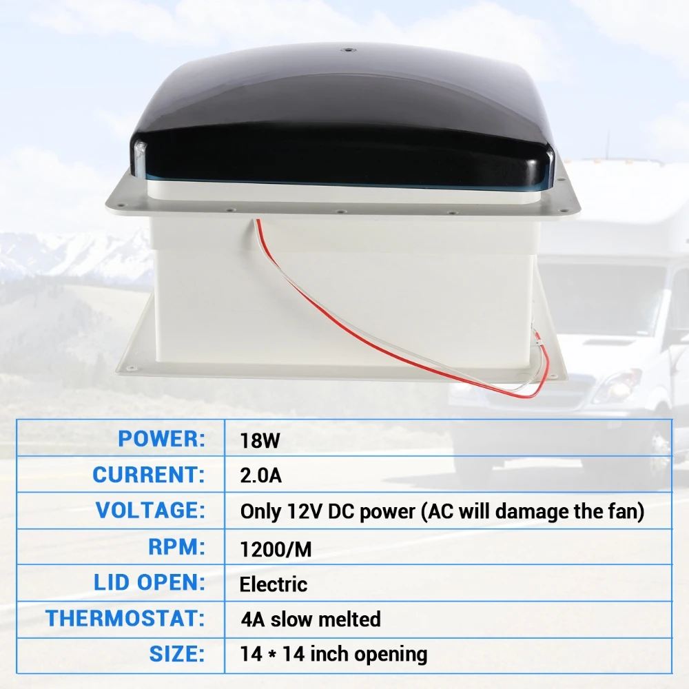 14inch 12V RV Roof Vent with Thermostat & Rain Sensor, Automatic & Manual 10 Speed Adjustable，Automatic RV Ventilating Fan