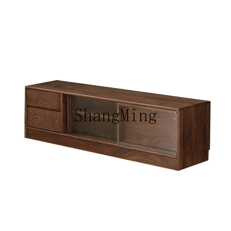 

CL black walnut TV cabinet small apartment floor-to-ceiling display combination cabinet
