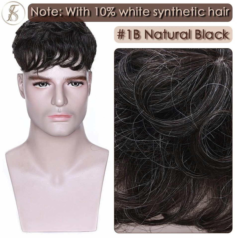 TESS Herren-Haarersatzsystem, 35 g, Herren-Toupet, 16 x 19 cm, Echthaar-Perücke, Herren-Kapillarprothese, männliche Clip-in-Haarverlängerungen – Detail 2