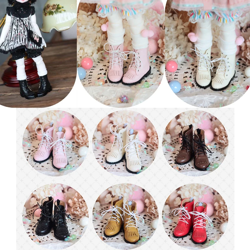 

D04-A157 children handmade toy 1/6 MSD MDD Doll BJD/SD GSC doll Accessories fringed lace-up ankle boots 1pair