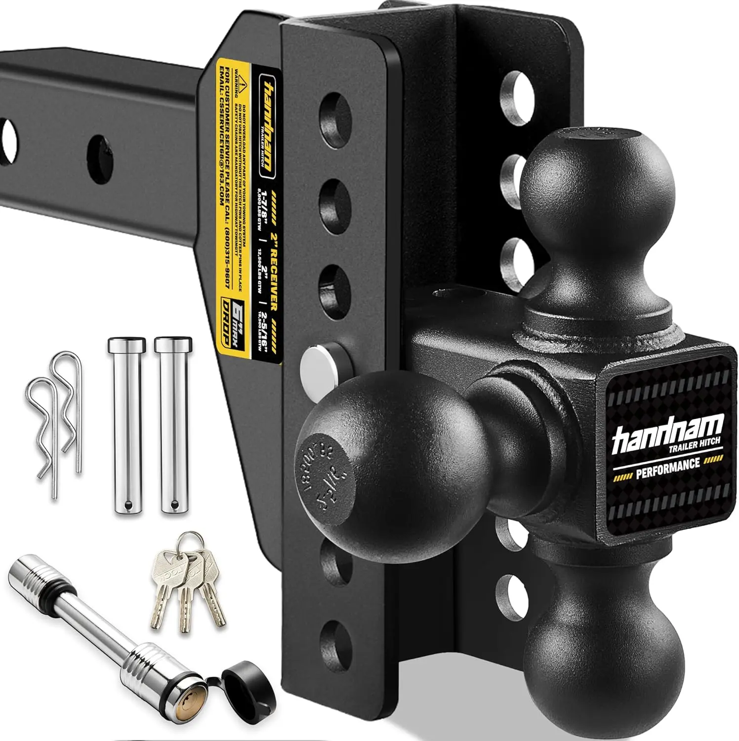 

Drop Hitch Adjustable Trailer Hitch, Tow Hitch with 6-Inch Drop/Rise for Truck (12,500 LBS GTW), Adjustable Drop Hitch Fits 2-In