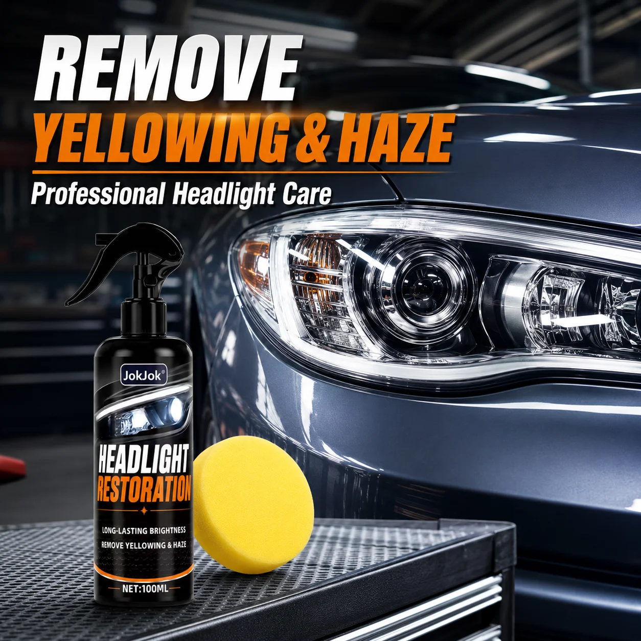 Headlight Renovation Spray Removes Yellowing and Oxidation, Restores Dim Faded Lights. Repairs Car Headlights, Taillights & Plas