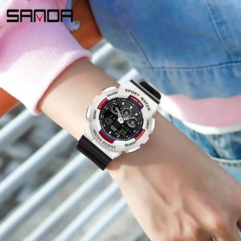 SANDA Women Watch Sports Casual Style Dual Display Watch 2023 New Fashion Multifunctional Chronograph Clock Luminous Reloj 3017