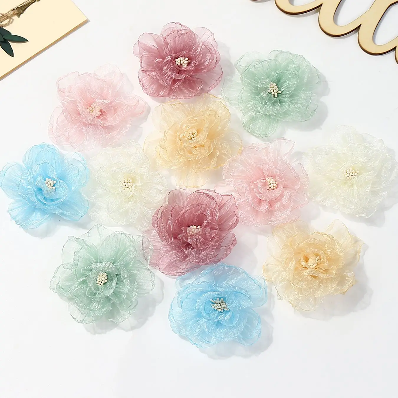 2/5Pcs 8cm Chiffon Fabric Flower For Hair Accessories Artificial Hairpin Accessories Flowers For Dress Wedding Bouquet Decor