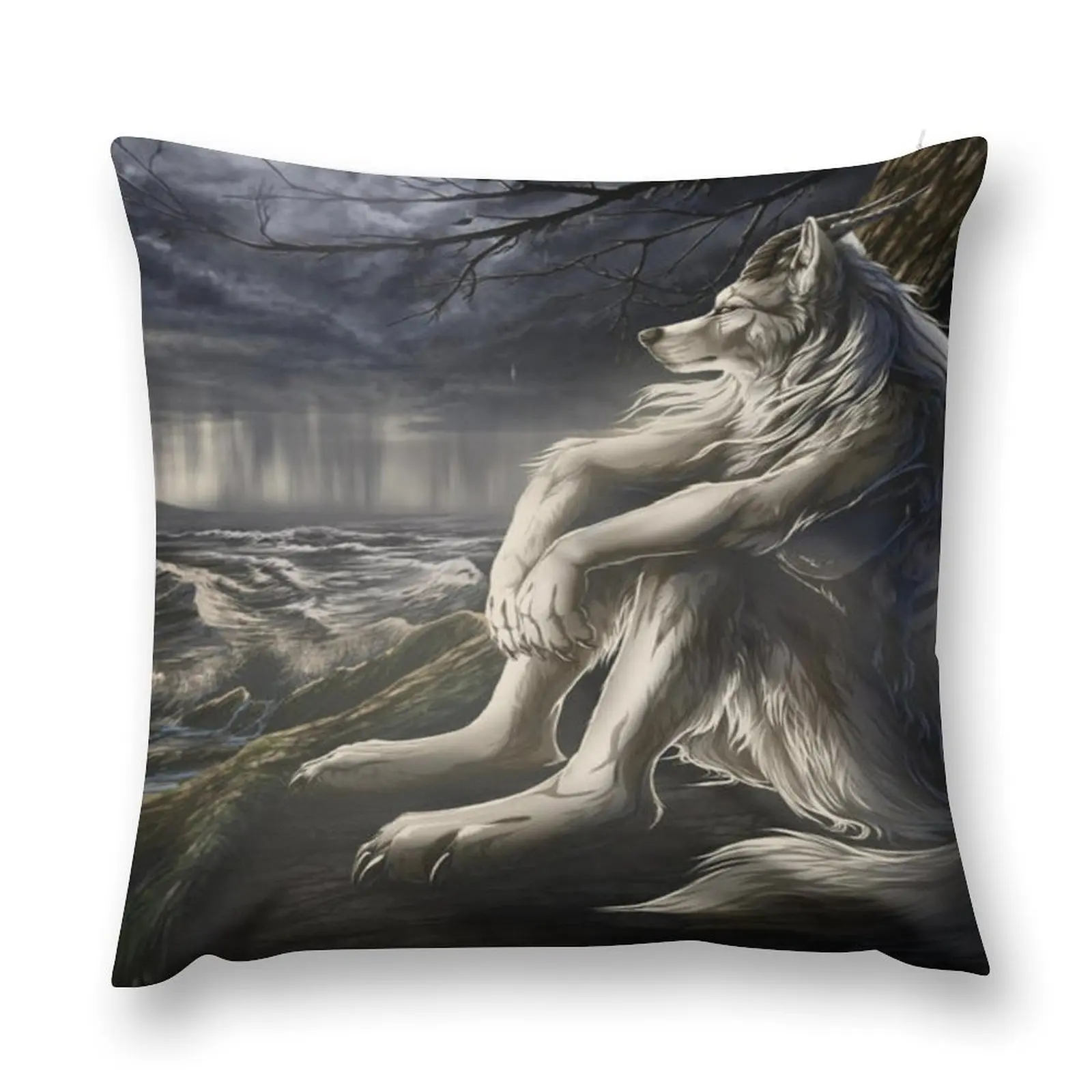 

emo white wolf sitting sad meme Throw Pillow Throw Pillow autumn pillowcase Pillow Cases Decorative