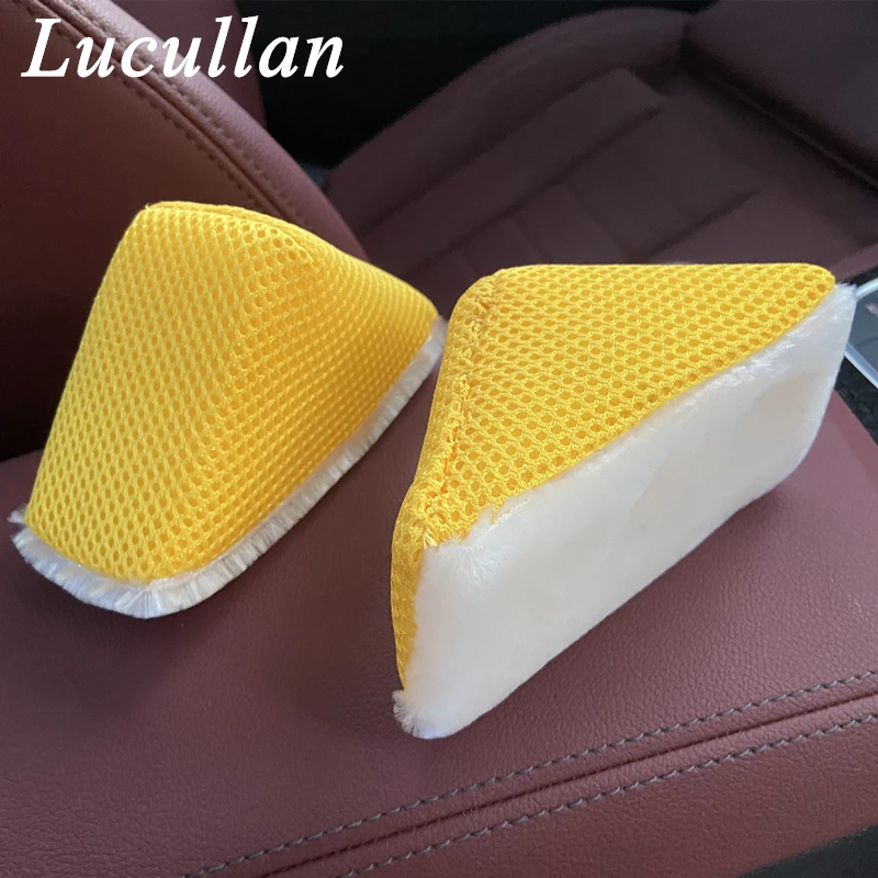 Lucullan Scrub Ninja Wedge Sponge(5x2.5x2inch) White/Gold Great For Scrubbing Leather, Plastic, Rubber and Vinyl