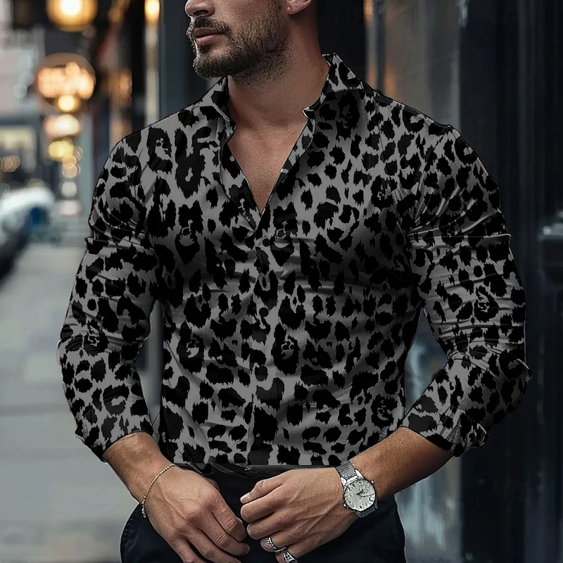 

Fashion Men's Long-sleeved Shirts Leopard Pattern 3D Printed Single-breasted Shirts Casual Party Shirts Tops Men's Clothing