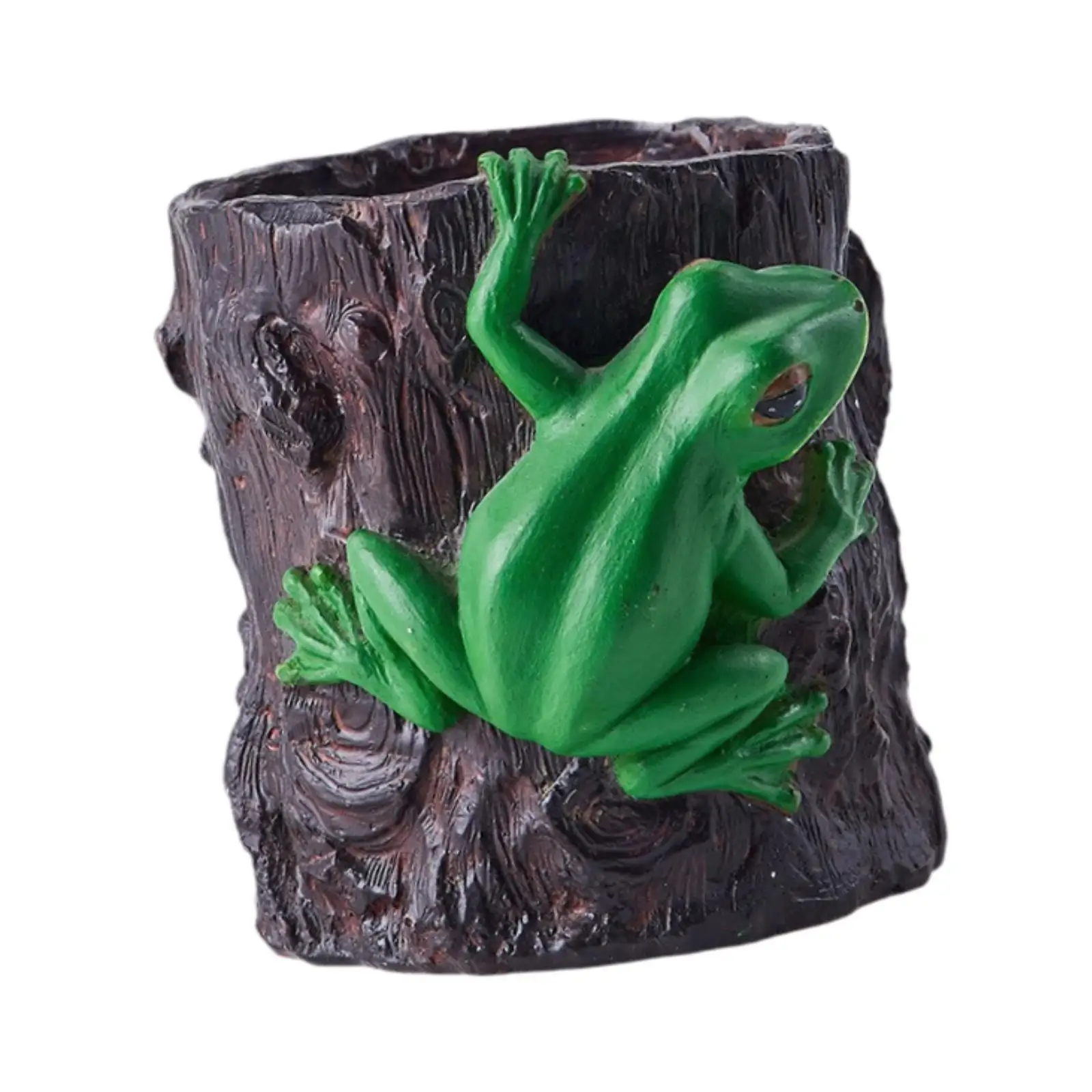 Flowerpot Plant Pot with Frog Statue Desktop Decoration Versatile 3.9x3.9inch Resin for Indoor and Outdoor Rustic