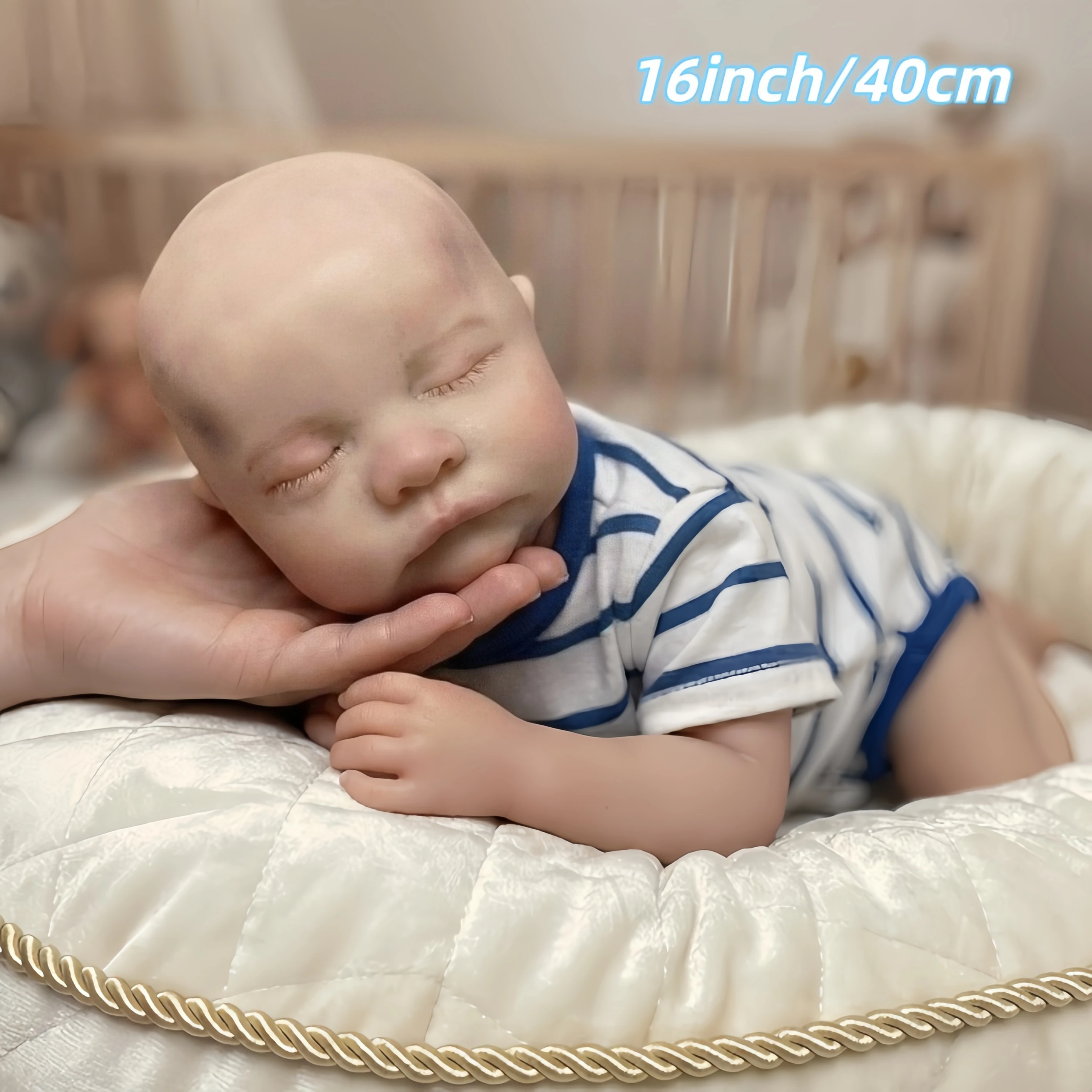 16 Inch Closed Eyes Full Silicone Art Doll, Ultra Realistic Texture, Christmas Birthday Halloween Gift