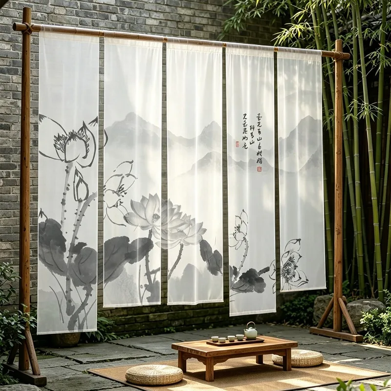 Wabi Sabi Lotus Pond Divider – Ethereal Translucent Screen for Yoga Studio, Healing Space & Zen Tea Room Minimalist Home Decor