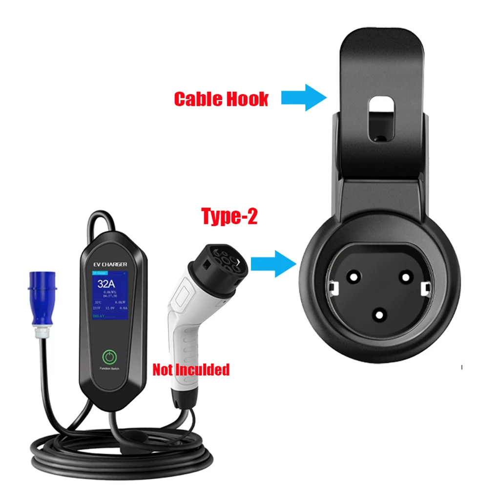 Black EV Charging Cable Organiser WithHook New Energy Electric Vehicle Wire fixed Hanging Metal Charging Cable Organiser Bracket