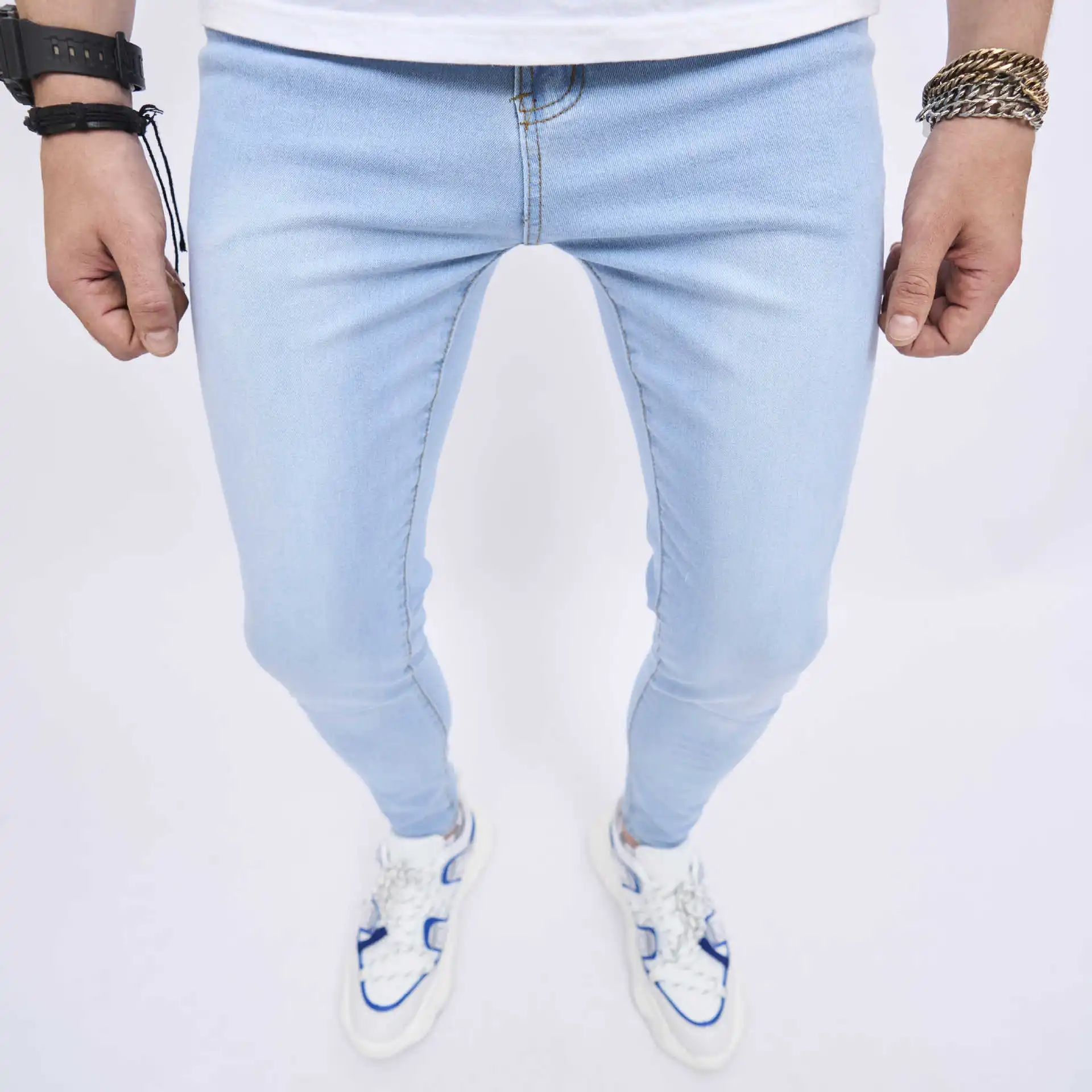 High-quality Mens Jeans Stretch Tight Casual Light Blue Denim Pants Male Full Length Spring and Autumn Full Length Trousers