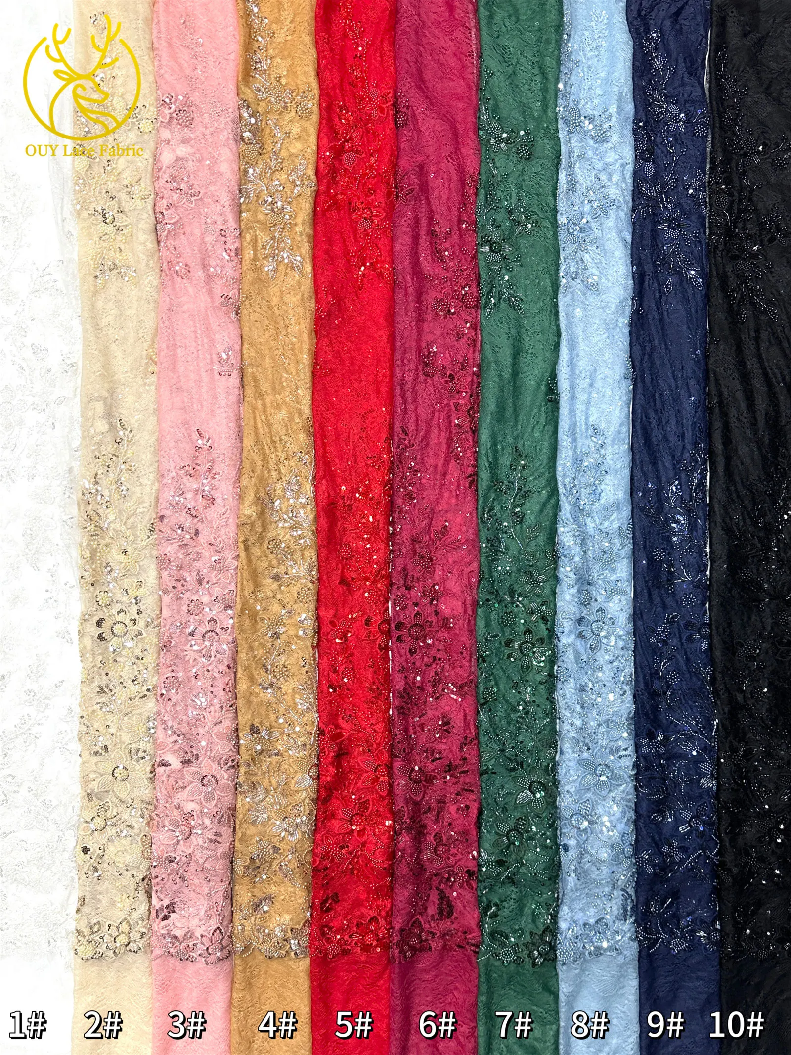 2026 Eleganter afrikanischer Perlen-Bräutigam-bestickter Spitzenstoff, 5 Yards, nigerianischer französischer Pailletten-Spitzenstoff zum Nähen von Hochzeitskleidern – Detail 33