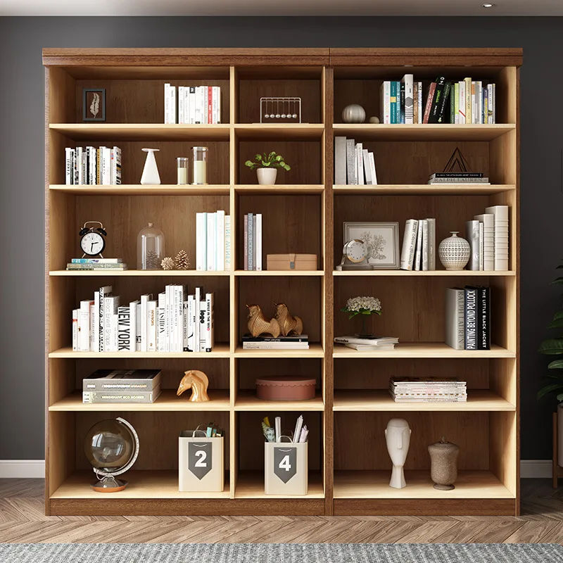 Modern simple Chinese solid wood bookcase, floor-to-ceiling glass door bookshelf combination