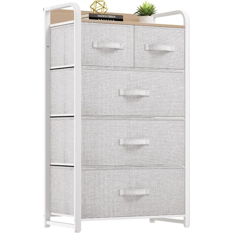 5 Drawer Fabric Dresser, Storage Tower Organizer Unit for Bedroom, Living Room and Closet - Sturdy Steel Frame with Wooden Top